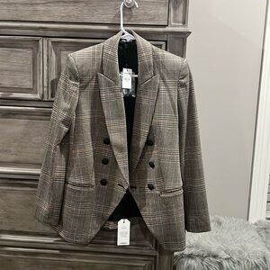 Express Knits Plaid Peak Lapel Double Breasted Blazer